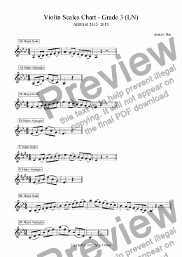 page one of Violin Scales Chart - Grade 3 (LN)