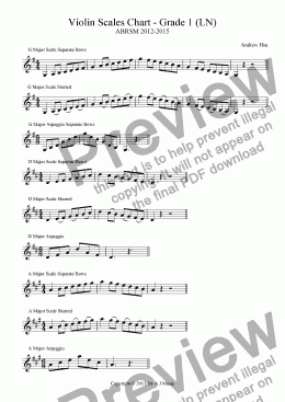 page one of Violin Scales Chart - Grade 1 (LN)