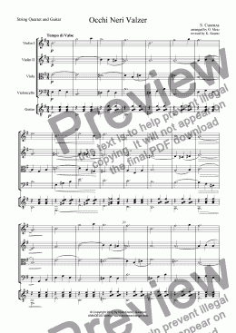 page one of Occhi Neri Valzer for string quartet and guitar (optional)