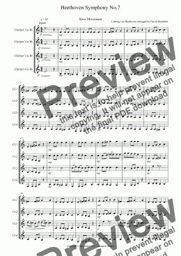 page one of Beethoven Symphony No.7 (slow movement) for Clarinet Quartet