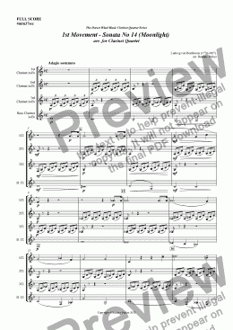 page one of 1st Movement - Sonata No 14 (Moonlight)  arr. for Clarinet Quartet