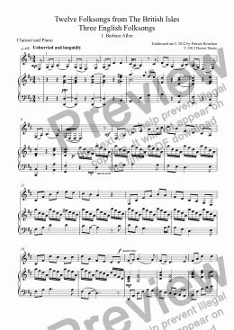 page one of Three English Folksongs for Clarinet and Piano 1. Barbara Allen