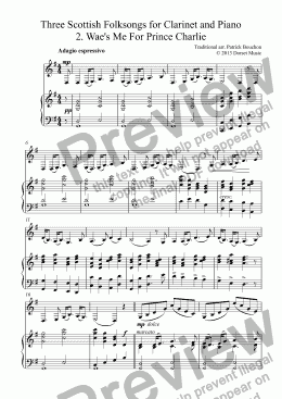 page one of Three Scottish Folksongs for Clarinet and Piano  2. Wae’s Me For Prince Charlie