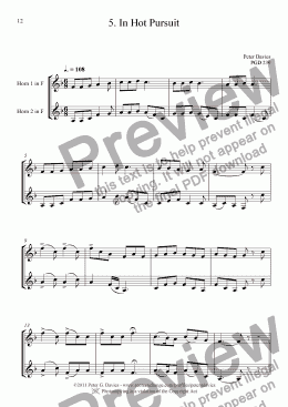 page one of Horn Duets 5. In Hot Pursuit