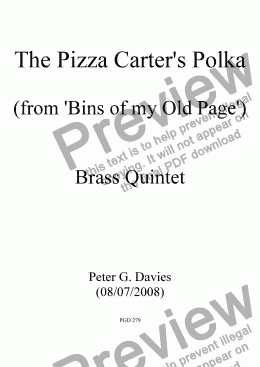 page one of The Pizza Carter’s Polka for Brass Quintet