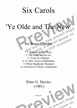 page one of Six Carols "Ye Olde and The New" 1. Rejoice and be Merry for Brass Quintet