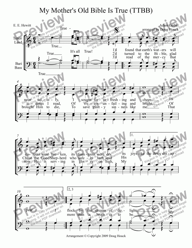 My Mother’s Old Bible Is True (TTBB) - Sheet Music PDF file