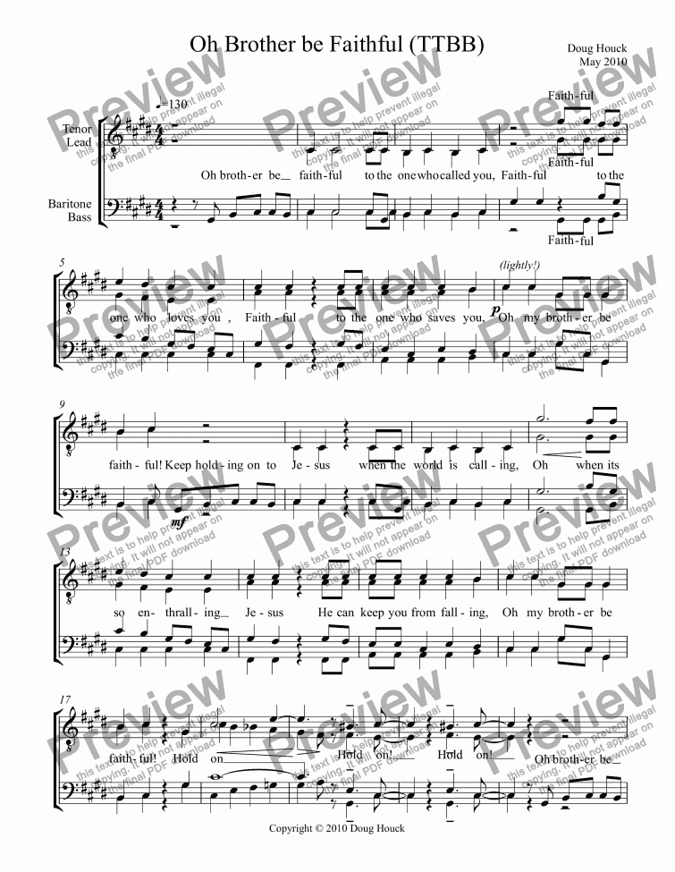 O Brother be Faithful (TTBB) - Download Sheet Music PDF file