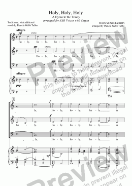 page one of Holy, Holy, Holy [MENDELSSOHN] for 3-part Mixed Voices (SAB) Choir with Organ accompaniment, arr. by Pamela Webb Tubbs