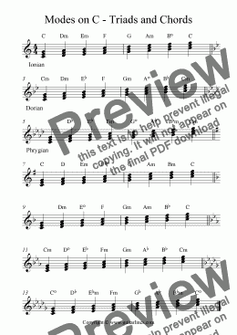 page one of Modes on C - Triads and Chords