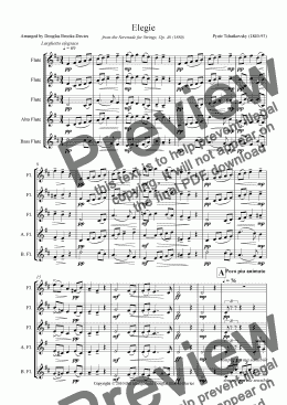 page one of Tchaikovsky: Elegie from the Serenade for Strings (Op. 48) for Flute Choir (3fl, afl, bass fl)