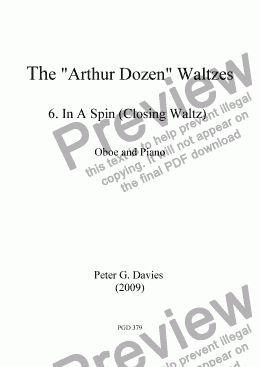 page one of The "Arthur Dozen" Waltzes 6. In a Spin (Closing Waltz) for Oboe and Piano