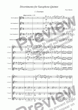 page one of Divertimento for Saxophone Quintet