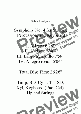 page one of Symphony No. 4 for Strings,  Percussion, and Keyboard IV. Allegro rondo