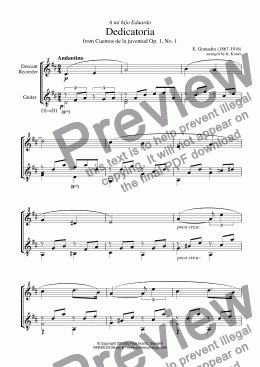 page one of Dedicatoria Op. 1, No. 1 for recorder and guitar