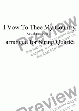 page one of ’I Vow To Thee My Country’  arranged for String Quartet