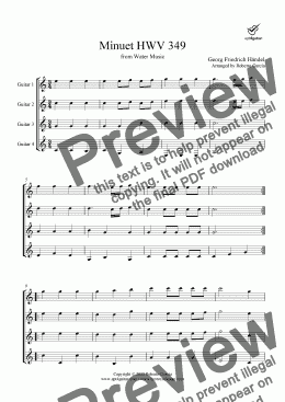 page one of Minuet HWV 349 guitar quartet