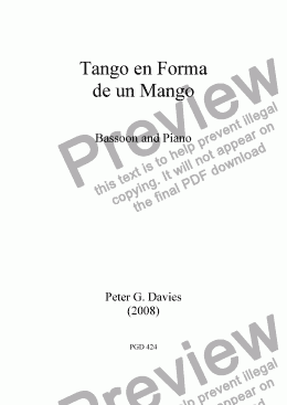 page one of Tango en Forma de un Mango for Bassoon and Piano