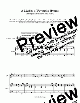 page one of A Medley of Favourite Hymns (arranged for trumpet and piano)