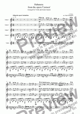 page one of Habanera  from the opera ’Carmen’ (Solo Violin with Guitar Quartet)