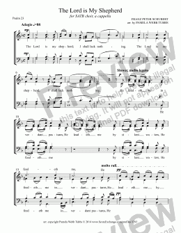 page one of Psalm 23 (The Lord is My Shepherd) (SCHUBERT) for SATB mixed voices choir, a cappella, arr. by Pamela Webb Tubbs