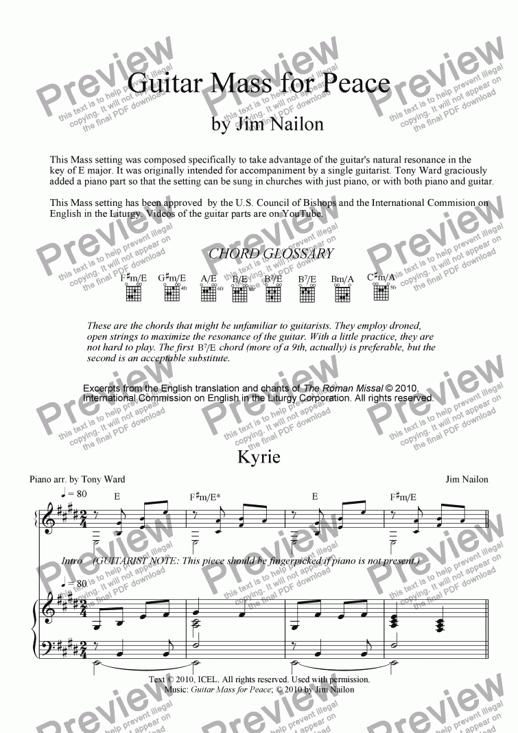 Guitar Mass For Peace Full Score Piano Guitar Voice Buy Pdf