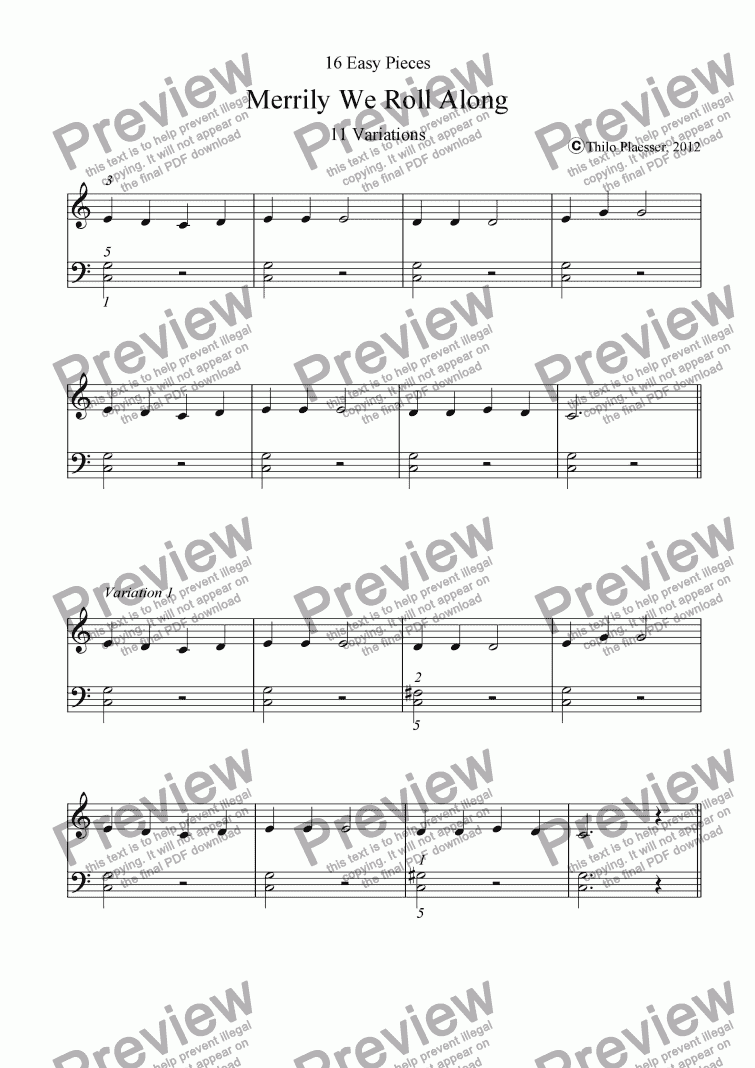 Variations Merrily We Roll Along Easy Piece For Piano Buy Pdf