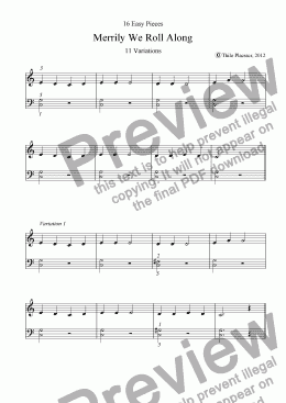 page one of Variations "Merrily We Roll Along" (Easy Piece for Piano)