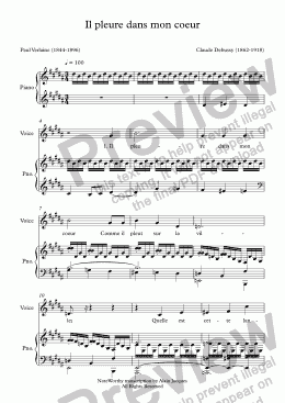 page one of Il pleure dans mon coeur (C. Debussy / P. Verlaine)