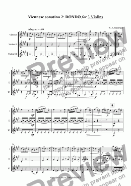 page one of Viennese sonatina 2: RONDO for 3 Violins by Mozart