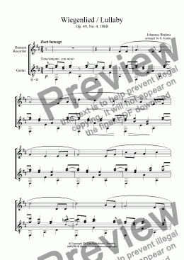 page one of Wiegenlied / Lullaby for descant recorder and guitar