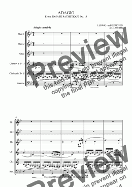 page one of ADAGIO From Sonate Pathetique p.13 (Woodwind Ensemble) 