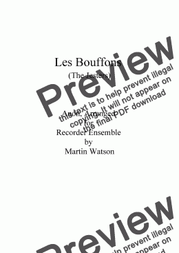 page one of Les Bouffons (The Jesters) for Recorder Ensemble