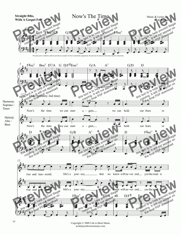 Nows The Time For Choir Keyboard By Music Lyrics By Scott Roewe Sheet Music Pdf File To Download - 