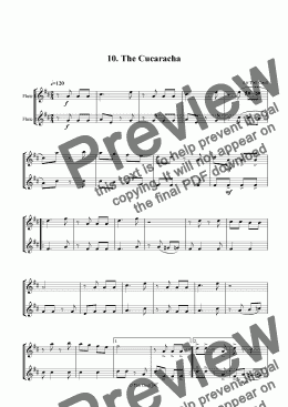 page one of The Cucaracha - Flute Duet