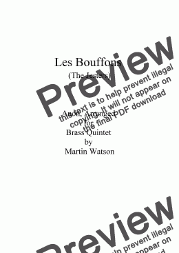 page one of Les Bouffons (The Jesters) for Brass Quintet.