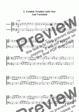 page one of Twinkle Twinkle Little Star And Variation - Trumpet And Trombone Duet.