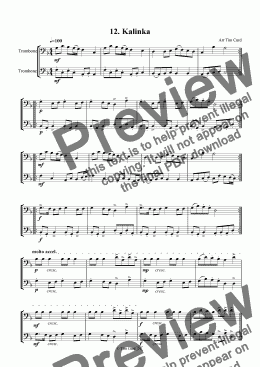 page one of Kalinka - Trombone Duet.