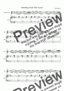 page one of Morning Mood (from Peer Gynt) for Trumpet with Piano Accompaniment