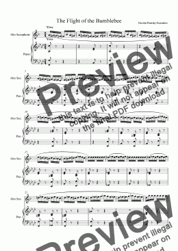 page one of The Flight of the Bumblebee for Saxophone with Piano Accompaniment