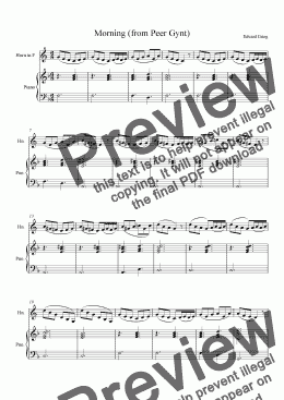 page one of Morning Mood (from Peer Gynt) for French Horn with Piano Accompaniment