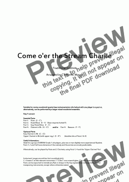 page one of Come o’er the Stream Charlie (Fl, Easy Fl/Ob, Ob/Fl, Cl/Bsn)