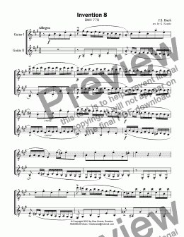 page one of Invention 8 BWV 779 for guitar duet