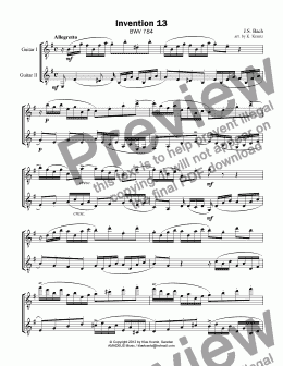 page one of Invention 13 BWV 784 for guitar duet