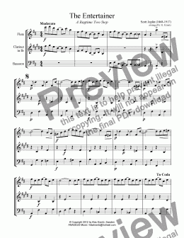 page one of The Entertainer for easy wind trio (fl, cl, bsn) (abridged)