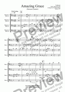 page one of Amazing Grace - Bassoon Quartet [Eb to F]