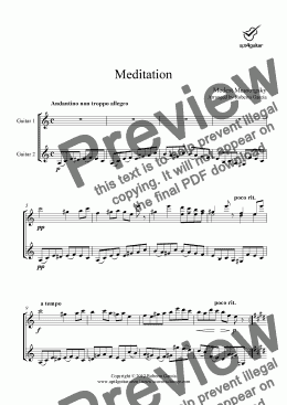 page one of Meditation for guitar duet