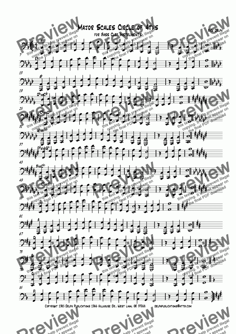 Major Scales Circle Of 4ths For Bass Clef Instruments Sheet Music