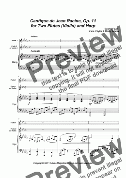 page one of Cantique de Jean Racine, Op. 11 for Two Flutes (Violin) and Harp