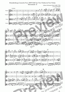 page one of Brandenburg Concerto No.2  BWV1047 for Two Violins & Two Violas Movement  II